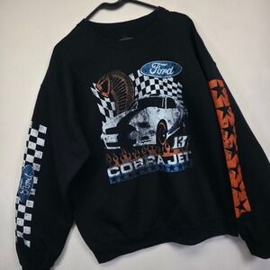 Ford Racing Sweatshirt Mens L Black Mustang Cobra Jet‎ Garage Mechanic Grunge